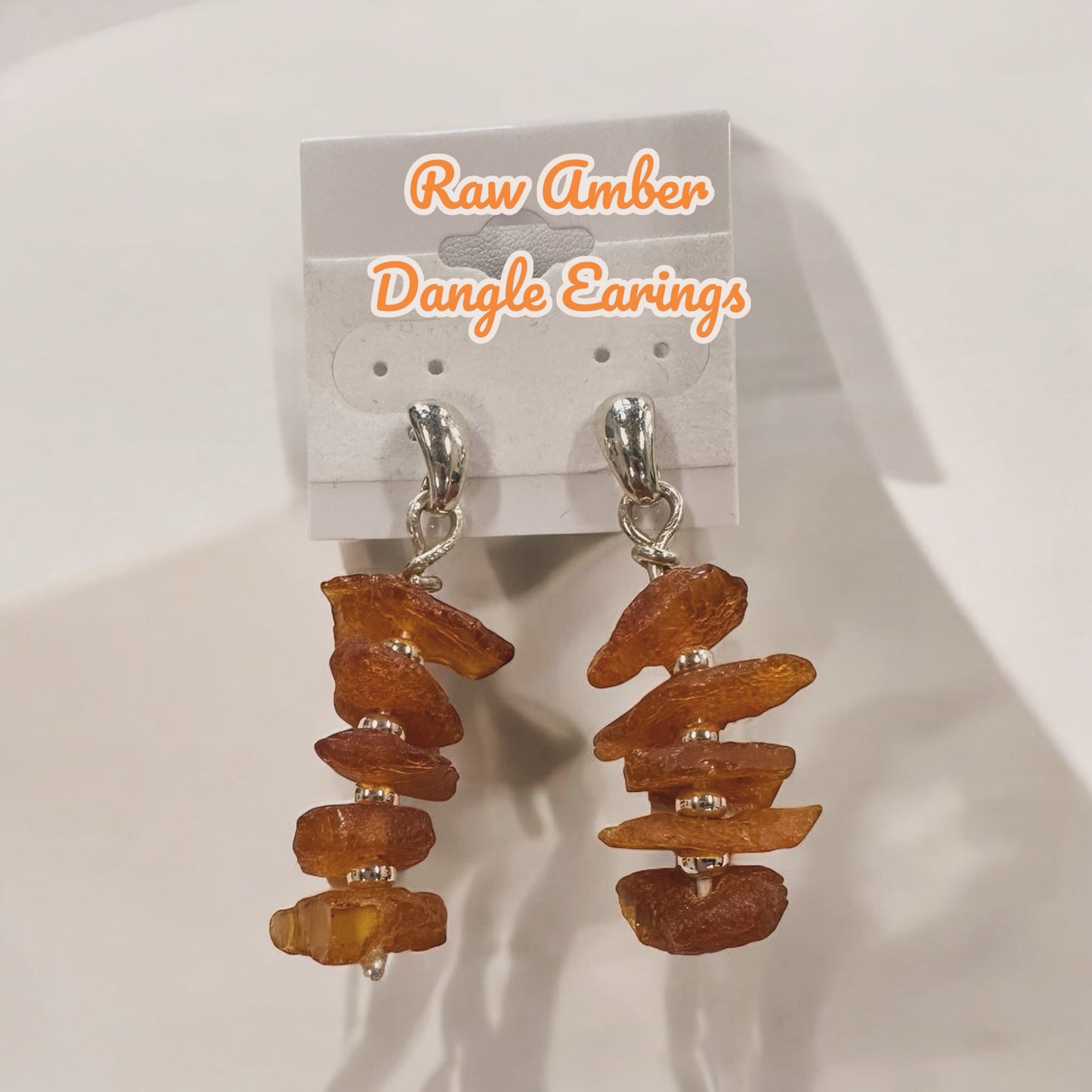 Argentium Silver Raw Amber Earrings