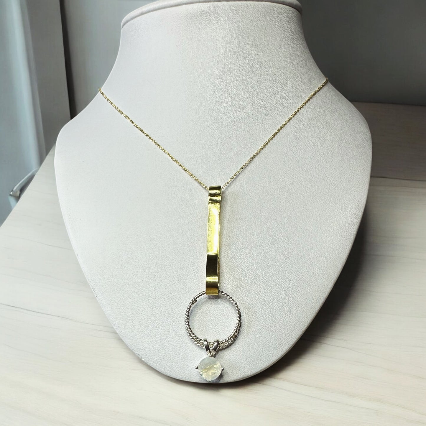 18k Gold Pendant with silver loop and Moonstone dangle