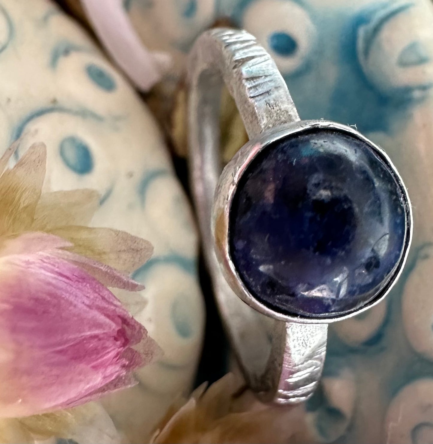 Argentium Silver Lapis Lazuli Textured Ring