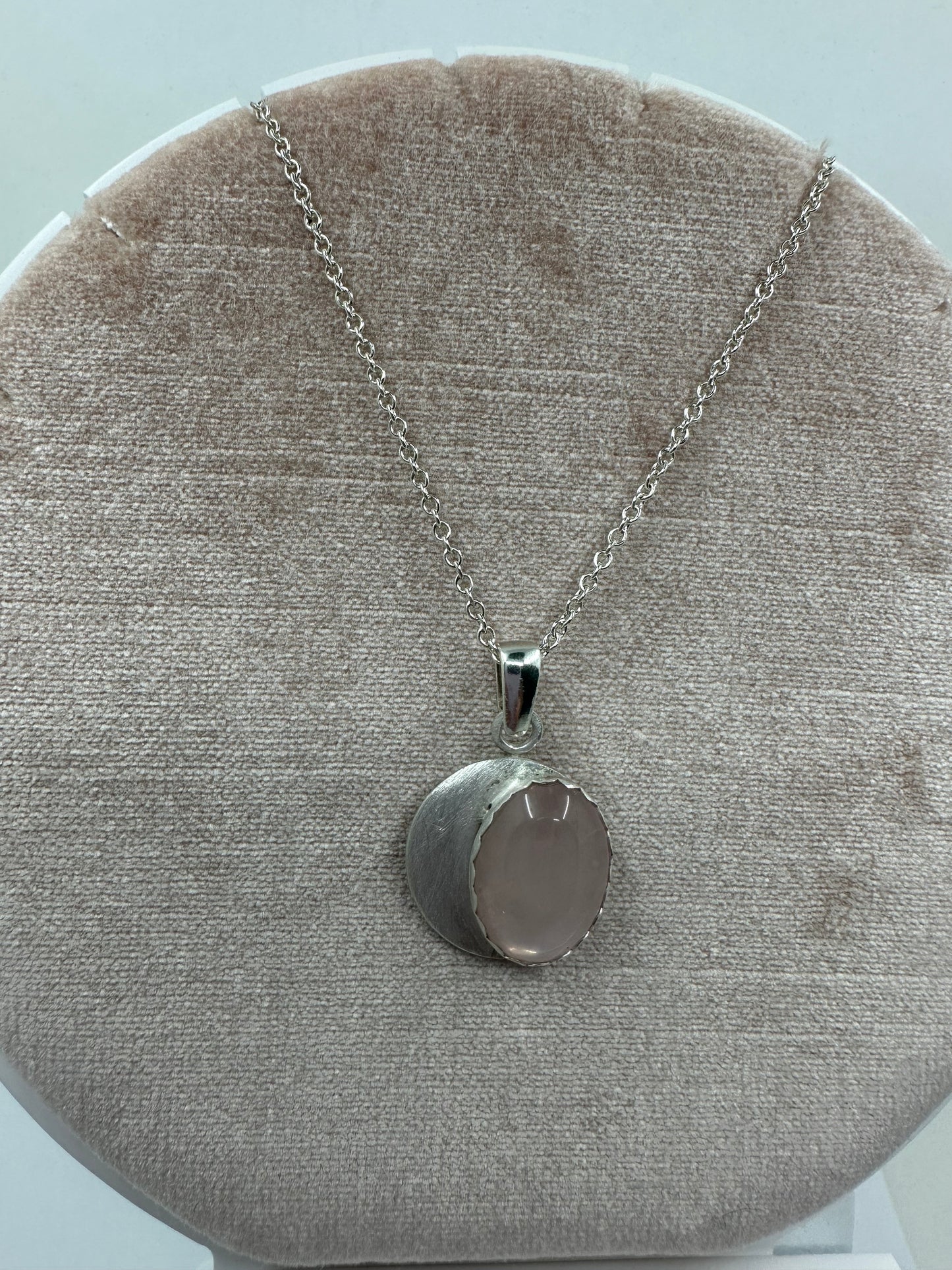 Argentium Silver Pendant with Rose Quartz Oval Cabochon