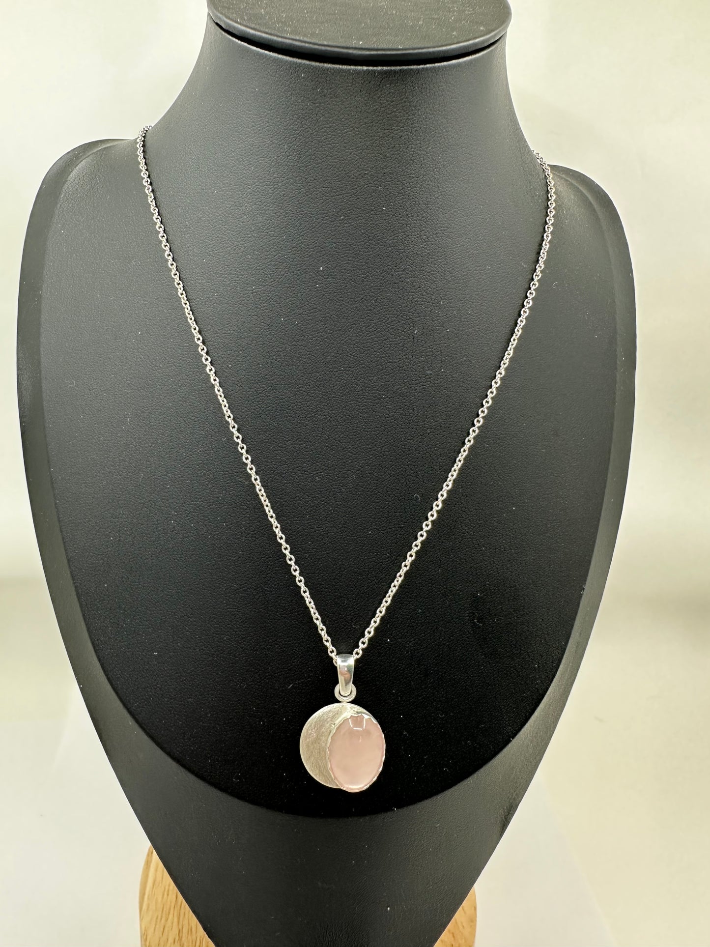 Argentium Silver Pendant with Rose Quartz Oval Cabochon