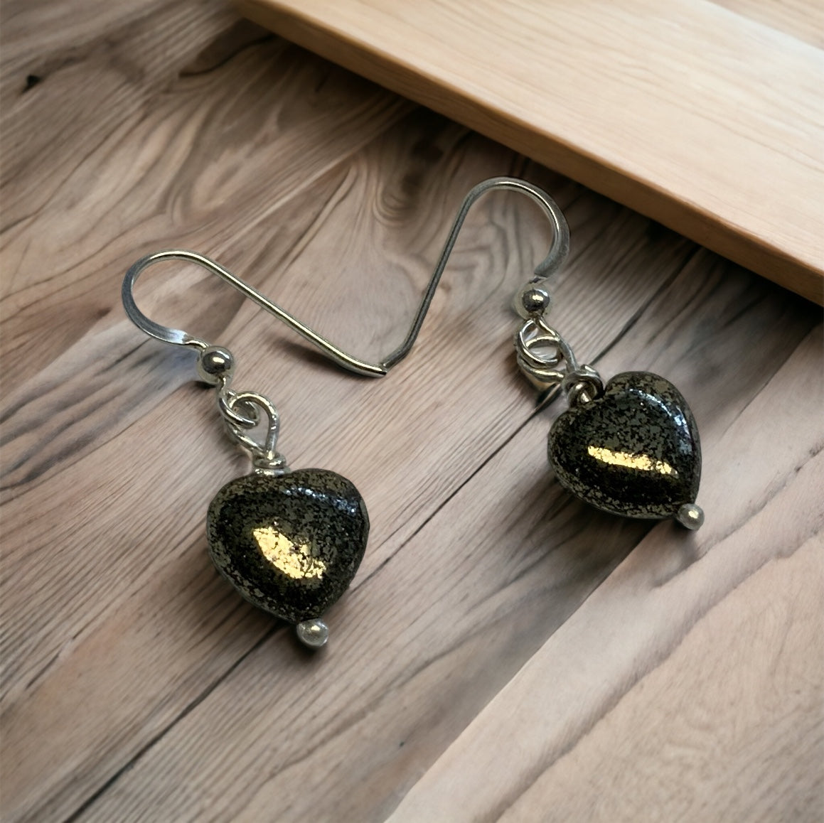 Heart Pyrite earrings, Argentium Silver wire