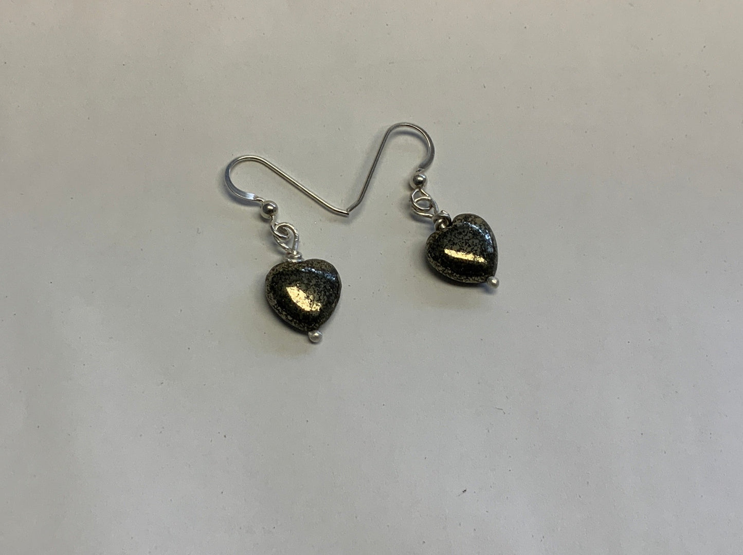 Heart Pyrite earrings, Argentium Silver wire