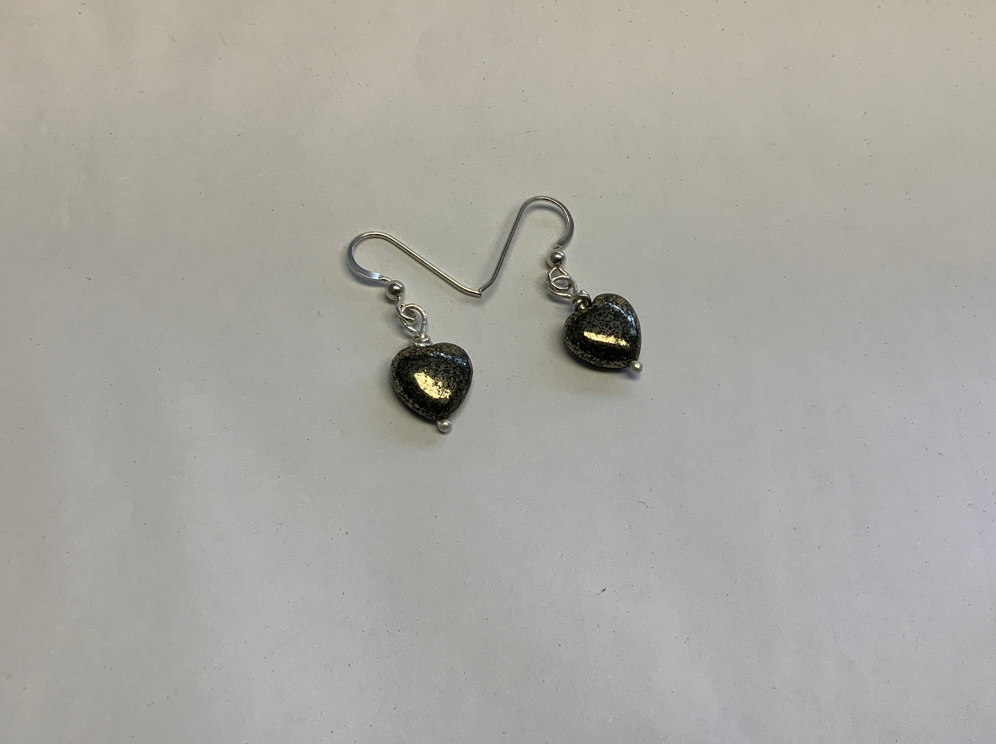 Heart Pyrite earrings, Argentium Silver wire