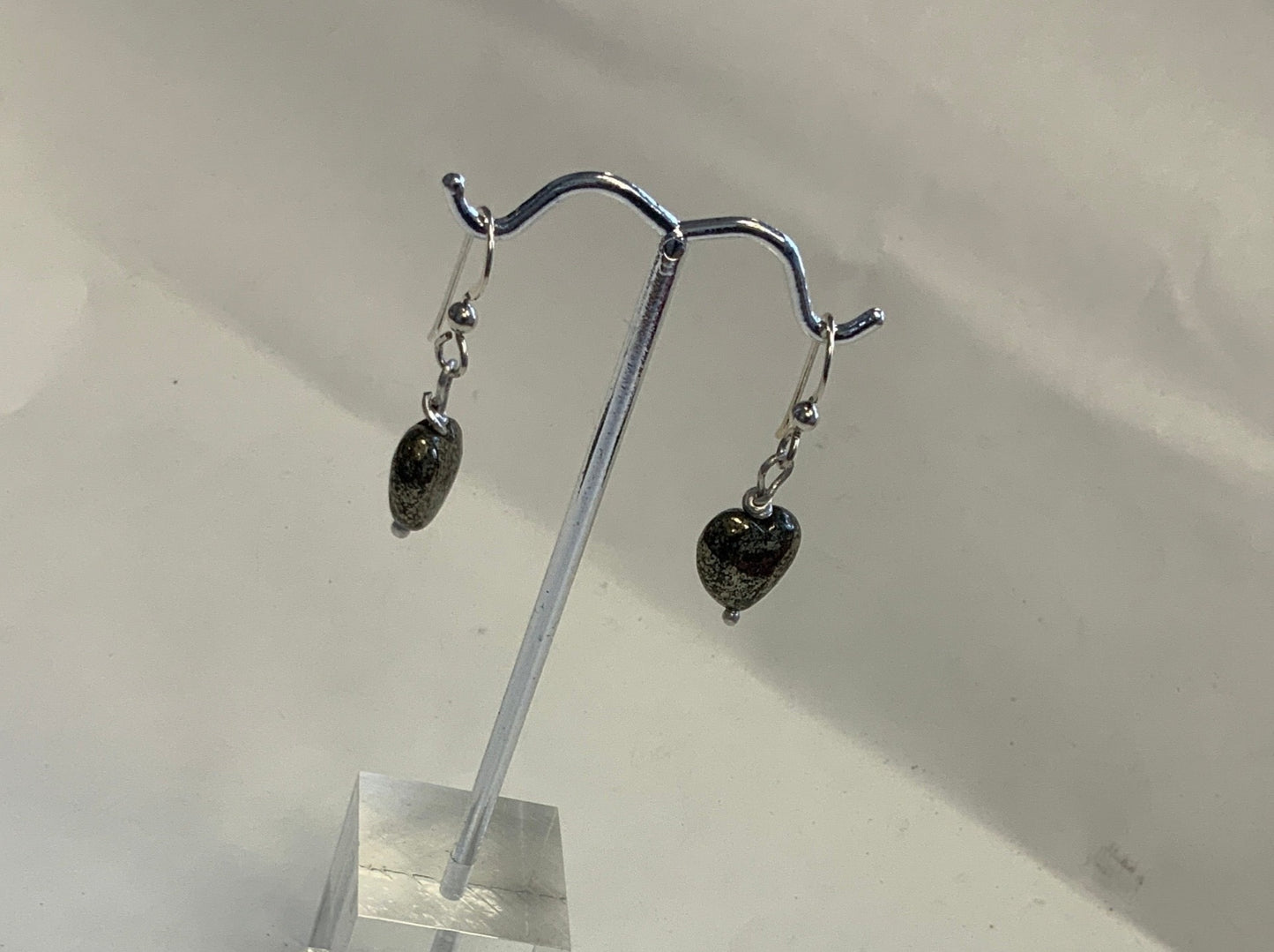 Heart Pyrite earrings, Argentium Silver wire