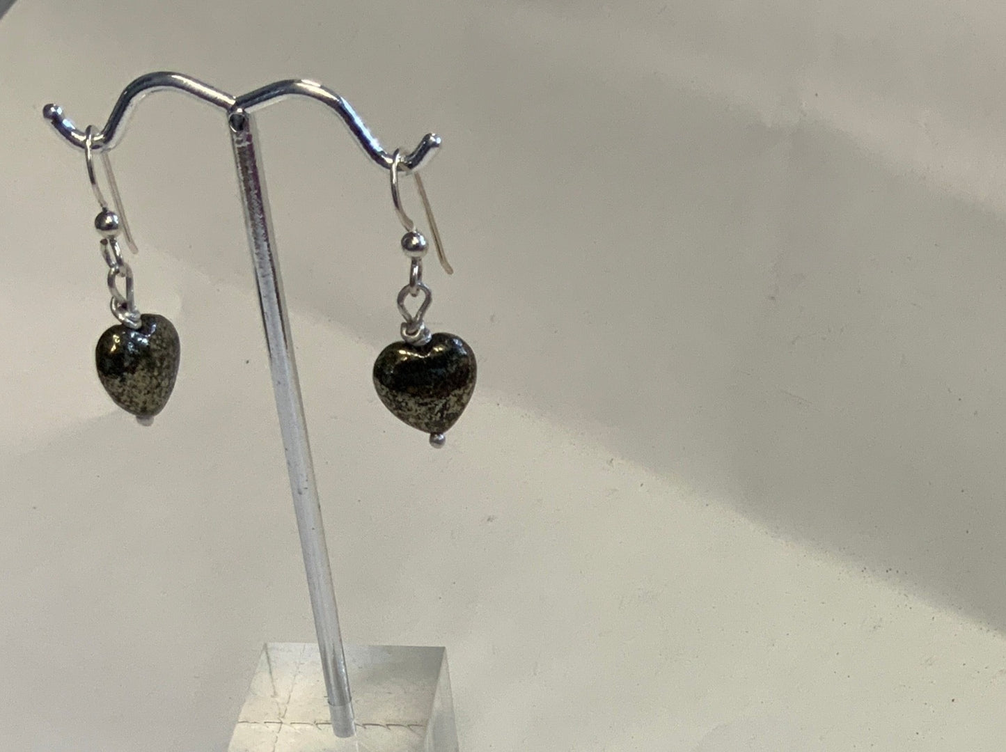 Heart Pyrite earrings, Argentium Silver wire