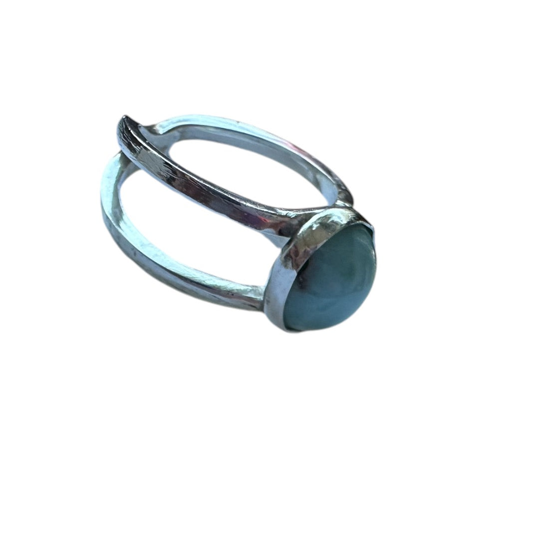 Handmade Argentium Silver Split Shank Ring with Larimar, one of a kind.