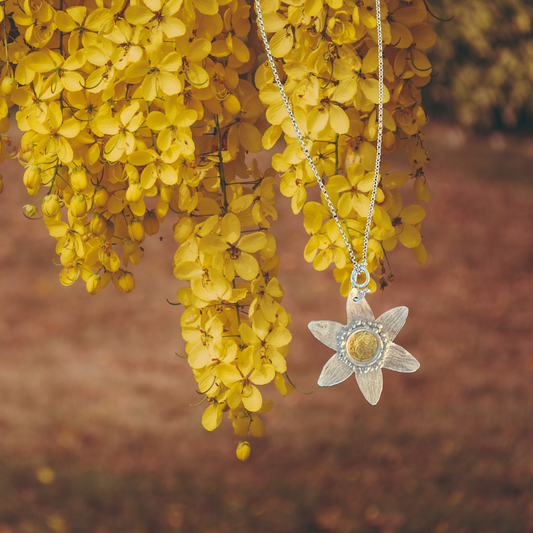 Argentium Silver Flower Pendant 5 cm approx , Belcher Chain